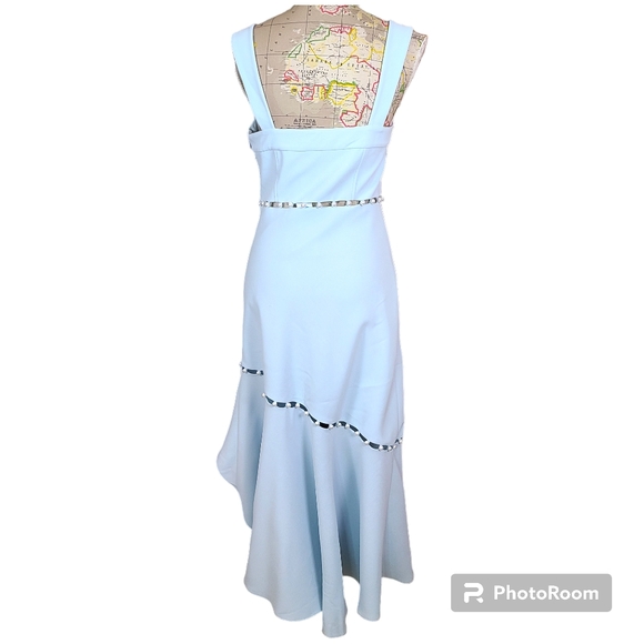Jonathan Simkhai Size 6 Houston Sky Blue Squareneck Asymmetrical Midi Dress NWT - Picture 4 of 16